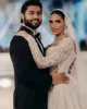 EBI ARABIC ASO cekinowa muzułmańska sukienka ślubna syrena wykwintna Sheer szyi koronki perły koraliki długie rękawy ślubne suknie ślubne pociąg Vestido de novia