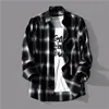 Luxury Business Black White Plaid Shirt Mens Korean Fashion Long Sleeved Jacket Collar Slim Fit Shirts And Blouses For Men 240221