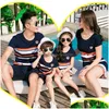 Family Matching Outfits Dad Mom Baby Boys Girls Clothes Summer Father Son Striped Tshirt Shorts Set Mother And Daughter Dresses 2306 Dh36J