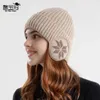 Beretten Men Dagelijkse beanie hoed met oorflappen Warme winter gebreide schedel pet buiten koud weer fleece gevoerde skiesneeuw