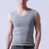 Men's Tank Tops Ice Silk Mens Solid Tank Tops Sexy V Neck Sleeveless Vests Male No Trace Undershirt Elastic Fitness Casual Bodybuilding SuitsL2402