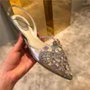 Женские сандалии на высоком каблуке со стразами Sandalias Mujer 2024, летняя обувь для вечеринок Sandalia Feminina с острым носком, Zapatos De