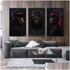 Paintings Funny Animal Painting Canvas Oil Paintings Wall Art Posters 3 Wise Monkeys Prints For Living Room Decoration Drop Delivery H Dhr0B