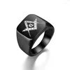 Cluster Rings Laser Masonic For Men Gold Black Blue Silver Color Ring Mason Freemasonry Finger Punk Cool Male Party Jewelry