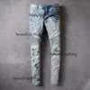 Pantaloni Alla Moda jeans da uomo orolig rippad bokstavs Hip Hop Holes Motorcykelcyklist för mans svarta byxor