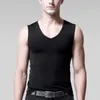 Camisetas sin mangas para hombre, chaleco de seda de hielo fresco de verano, camisetas sin mangas con cuello en V, camisetas interiores de culturismo sin costuras, camiseta sin mangas deportiva informal para hombre L2402