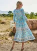 Podstawowe sukienki swobodne msfilia Spring Bohemian Flower Dress Women Casual V Neck pół rękaw