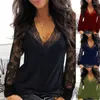 Kvinnors blusar spetspanelperspektiv långärmad t-shirt mode flash markdown försäljning priset på
