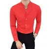 Męska sukienka koszule Men Business Stojący kołnierz Koszula z długim rękawem Czarna biała przyjęcie weselne Top Slim Fit Patchwork Odzież Homme