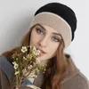 Berets Winter Warm Rolled Knit Hat Ladies Cashmere Ear Wrap Headset Cap Fashion Solid Color Skulls Beanies Women's Bonnet Gorros