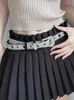 Bälten Kvinnor Solid Rhinestone Belt Pu Leather Bling Crystal Justerbar Glitter Waistband för Y2K Girls Club Party