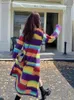 Gaganight, cárdigan de punto de longitud media con contraste de Color a rayas del arco iris para mujer, abrigo suéter de Mohair Vintage para Otoño e Invierno 240219