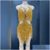 Scene Wear Gold Fringes Dance Costume Party Outfit Tassel Bodysuit Evening Birthday Show Gogo Performance Dress Drop Delivery Apparel DH2iz