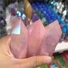 Decorative Figurines Pink Aura Clear Quartz Wand Point Natural Stones For Home Decoration