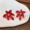 Stud Earrings HUANZHI Oil Painting Drop Glaze Rose Pink Flower For Women Girls French Sweet Style Fashion Vintage Party Jewelry