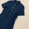 Party Dresses Top Quality 2024 Summer Office Lady Patchwork Buttons Turn-down Collar Beige Navy Blue Mini