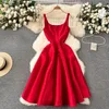 Casual Kleider 2024 Herbst Elegante Rose Rot Abend Ballkleid Langes Kleid Für Frauen Quadrat Kragen Ärmellose Weste Schlanke Taille party Vestidos