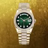 Orologi di design Uomo 41MM Diamanti Orologio da uomo Automatico Daydate Orologi AAA Vetro zaffiro impermeabile di alta qualità Orologi in oro Montre De Luxe con borsa verde Migliore qualità