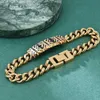 Alin 18k Gold Plated Miami Cuban Link Chain Stainless Steel 316L Letters Connect Titanium Steel Bracelets