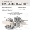 Cookware Sets 10 Piece Stainless Steel Pot And Pan Set - 5 Ply Clad Includes Frying Pans Saucepans