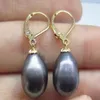 Shipiing Beautiful 11-13mm South Sea Black Drop Pearl Earrings 925Silver232V