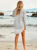 Mulheres Swimwear Chique Camisa Listrada Túnica Boho Impresso Verão Praia Tops Elegante Plus Size Wear Swim Suit Cover Up Q1106