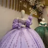 Luxo lilás brilhante princesa vestido de baile quinceanera vestidos apliques rendas contas tull strass vestidos de 15 anos