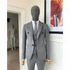 Herrdräkter elegant grå för män 3 stycken jacka byxor väst blazer regelbundet fit chic outfits singel breasted hack lapel bröllopsklänning