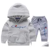 Kläder sätter barn baby pojkar flickor märke tryck hoodies casual stil lös svettbyxor vårtoppar barns droppleverans barn mat dhru2