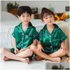 Pajamas 3 5 7 9 11 13 سنة أطفال ساتان بيجاما مجموعات بيجاماس أطفال ملابس نوم فتيات في سن المراهقة الحرير PJS 231020 إسقاط توصيل الأم dhxuy