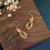 Boucles d'oreilles pendantes vert Jade fleur pierre précieuse 925 argent calcédoine cadeaux bijoux Vintage naturel femmes Designer accessoires chinois réel