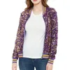 Femmes Bomber Dégradé Couleur Paillettes Veste De Baseball Perlée Brodée Paillettes Fermeture Éclair Pilote Manteau Spectacle De Danse Vêtements D'extérieur 240219