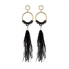 Boucles d'oreilles pendantes style bohémien, plume d'autruche, longue forme géométrique en métal, cercle creux, pendentif perlé pour femmes, bijoux nobles et élégants