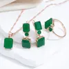Pendant Necklaces Dark Green Square Natural Zircon For Women SYOUJYO 585 Rose Gold Color Simple Easy Matching Daily Jewelry