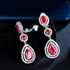 Backs Earrings Pera Brilliant Red Cubic Zirconia Long Water Drop No Pierced Ear Clip On Non Piercing Jewelry For Ladies E623
