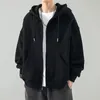 2024Male Clothes Hooded Sweatshirt for Men Solid Black Hoodies Full Zip Up Autumn Y2k Vintage Low Price in Loose S 240219