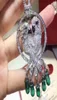 Högkvalitativ CZ Diamond Green Natural Stone Bird -hängen Halsband 18K Vitt guldpläterade festsmycken för kvinnor6357462