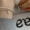 Braccialetti a maglie Corea del Sud Stile giapponese Doppio strato Perle di perle Bracciale con pendente a cuore amore per accessori per gioielli di moda da donna