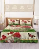 Bed Skirt Antique Plant Red Flower Butterfly Elastic Fitted Bedspread With Pillowcases Mattress Cover Bedding Set Sheet