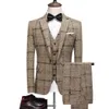 Spodnie ds. Płaszczów w stylu brytyjski Slim Fit | Plaid Duży rozmiar 5xl Wedding Groom High End 3 sztuki garnitury Set Kurtka Blazery Spodni 240220