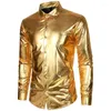 Koszulka męskiej sukienki Długie rękawowe klub nocny dla mężczyzn Button Up Gold Shinny Stage Costume Homme 2024 Hip Hop Outfits