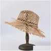 Brede rand hoeden emmer mode hol uit raffia st hoed voor vrouwen zomer strand vakantie outdoor uv sun dames panama groothandel drop dhhl9