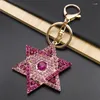 Porte-clés Hexagram étoile de David bénédiction porte-clés pour femmes hommes rose strass couleur or juif porte-clés bijoux Chaveiro K9646S01