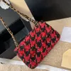 22C Borsa da donna trapuntata in tweed pied de poule con uccelli Borsa classica con patta Doubel Borsa in metallo dorato con tracolla a catena Matelasse M223a