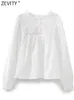 Zevity femmes mode fleur broderie dentelle couture blanc Blouse Blouse Femme à manches longues chemise décontractée Blusas Chic hauts LS3833 240220