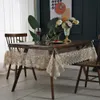 PVC Tablecloth Embroidery Lace Transparency PVC table cloth Waterproof Oilproof Kitchen Dining table cover for rectangular table 240219