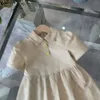 Ny tjejklänning guldknappar lapel baby kjol storlek 100-150 barn designer kläder kort ärm barn frock 24feb20