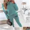 Pantalones de dos piezas para mujer Conjunto de PCS para mujer Sudadera elegante Pantalones de chándal Conjunto Bolsillos Suave Casual Color puro Drop Entrega Ropa Ropa DHTE