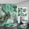 Yeşil mermer duş perdesi seti yaratıcı suluboya mürekkebi geometrik modern banyo dekor zemin halı banyo paspasları tuvalet kapak 240222