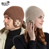 Beretten Men Dagelijkse beanie hoed met oorflappen Warme winter gebreide schedel pet buiten koud weer fleece gevoerde skiesneeuw